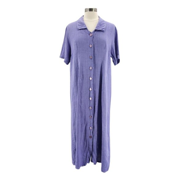 Vintage Coldwater Creek Womens Petites PL Dress Linen Maxi Purple Button - Picture 8 of 8